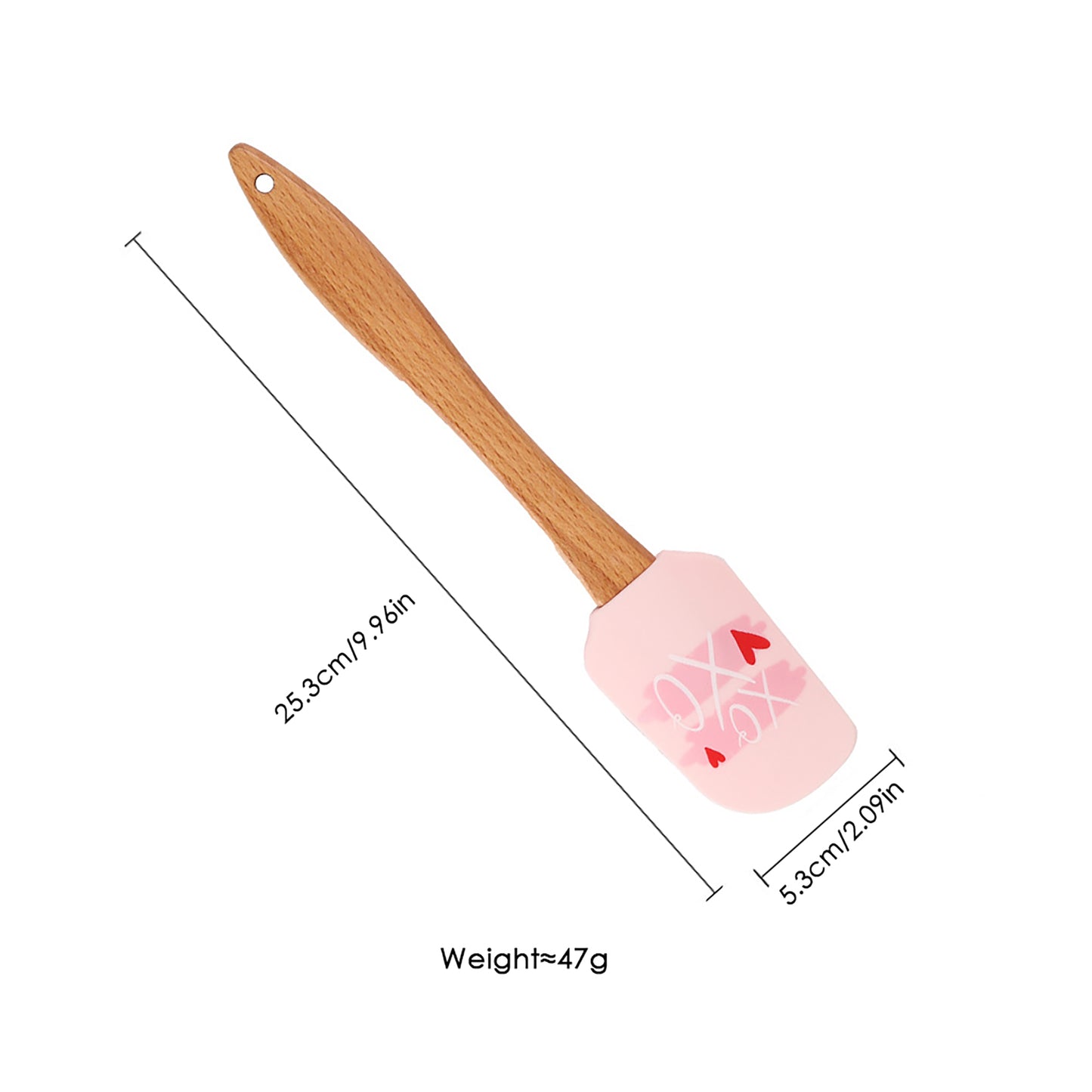 Silicone Spatula Set XO Heart Print Wooden Handle Heat Resistant Baking Mixing Kitchen Tools 3 Piece