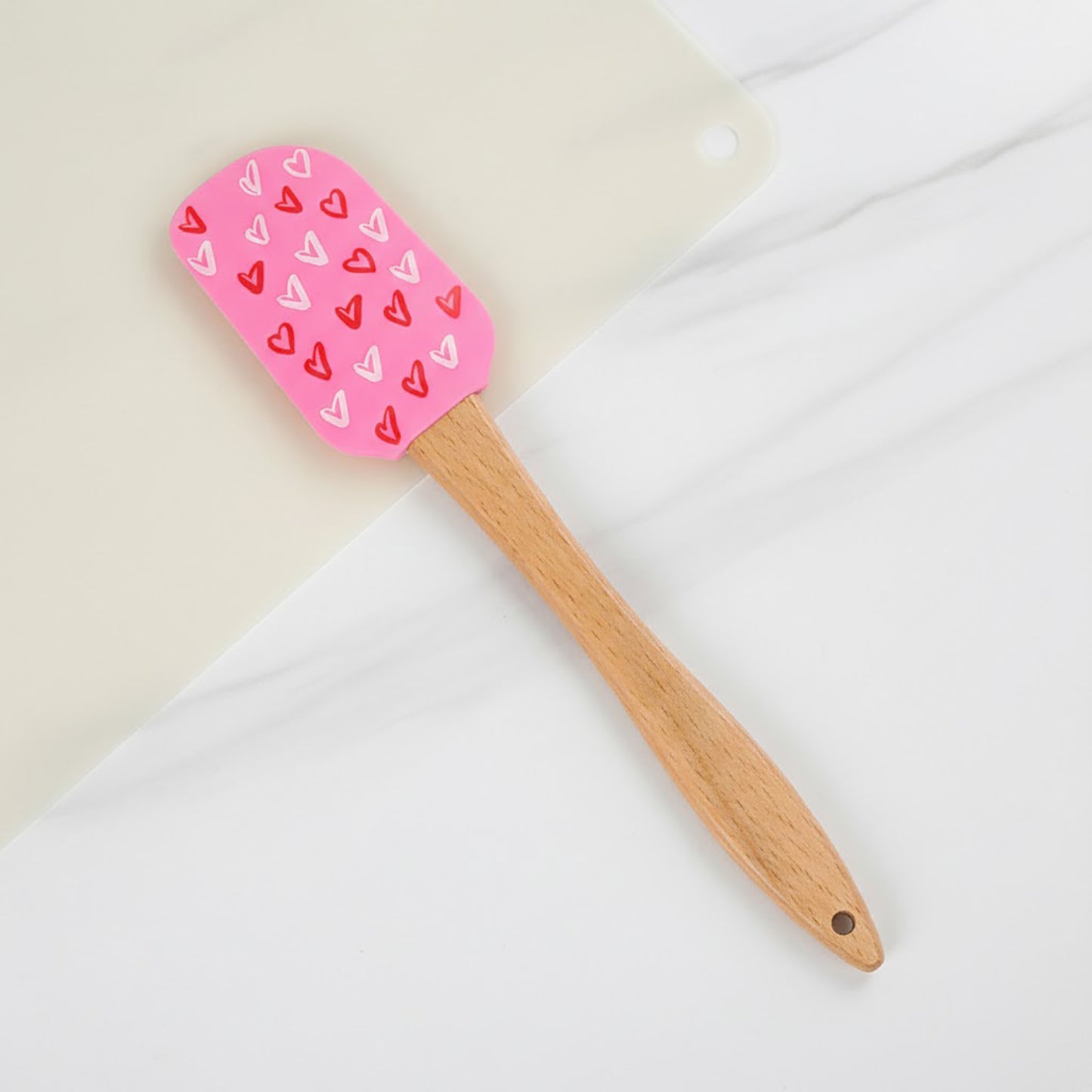 Silicone Spatula Set XO Heart Print Wooden Handle Heat Resistant Baking Mixing Kitchen Tools 3 Piece