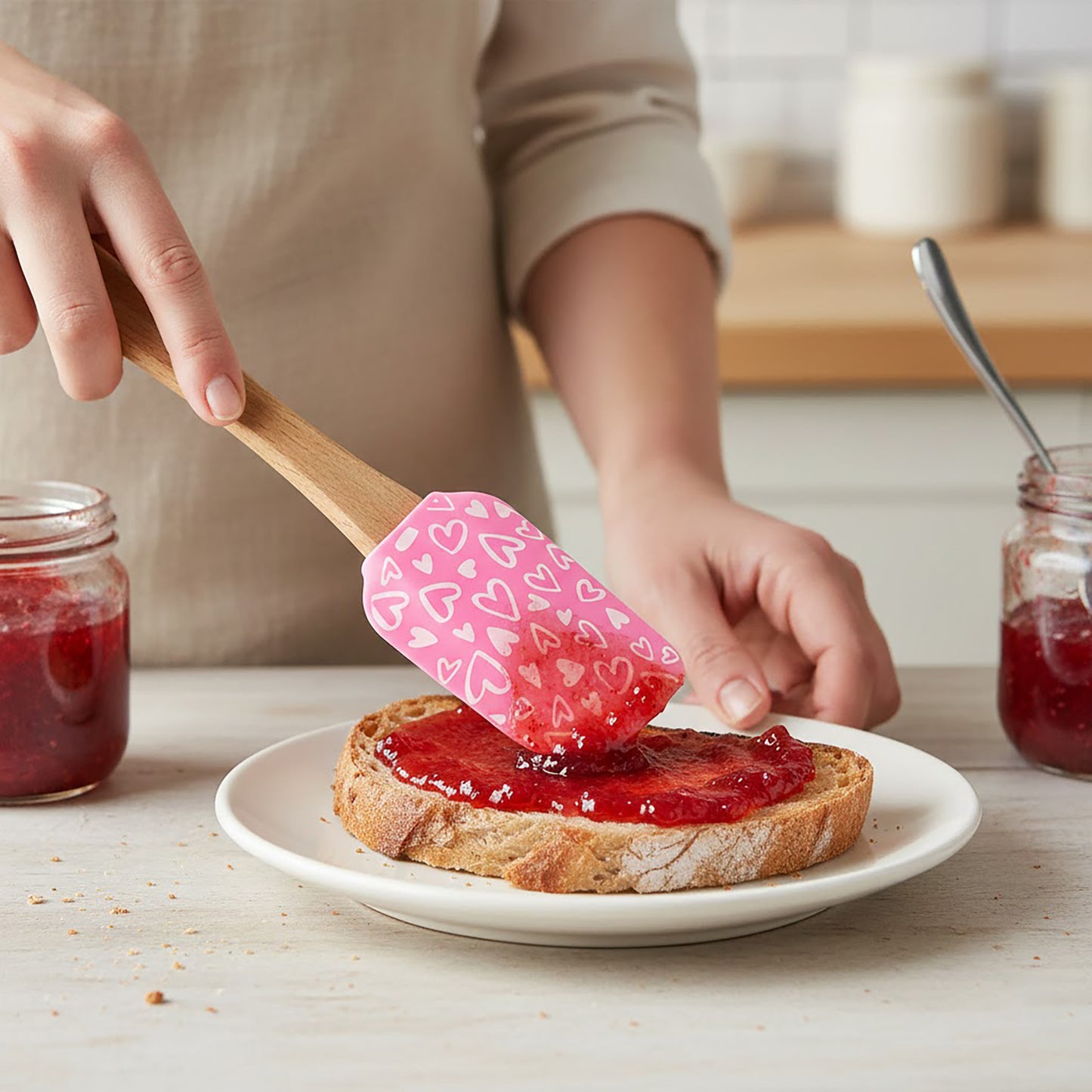 Silicone Spatula Set XO Heart Print Wooden Handle Heat Resistant Baking Mixing Kitchen Tools 3 Piece