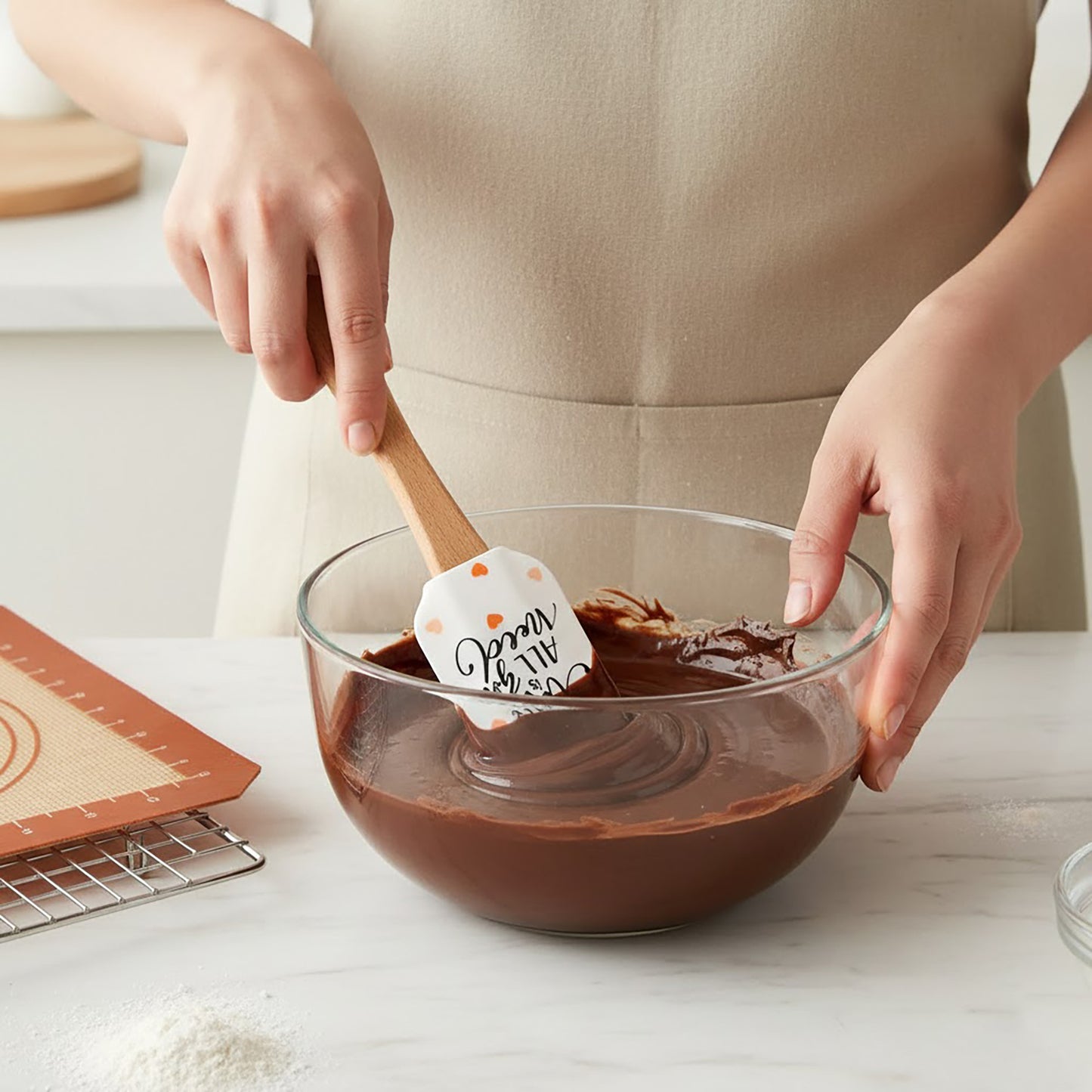 Silicone Spatula Set XO Heart Print Wooden Handle Heat Resistant Baking Mixing Kitchen Tools 3 Piece