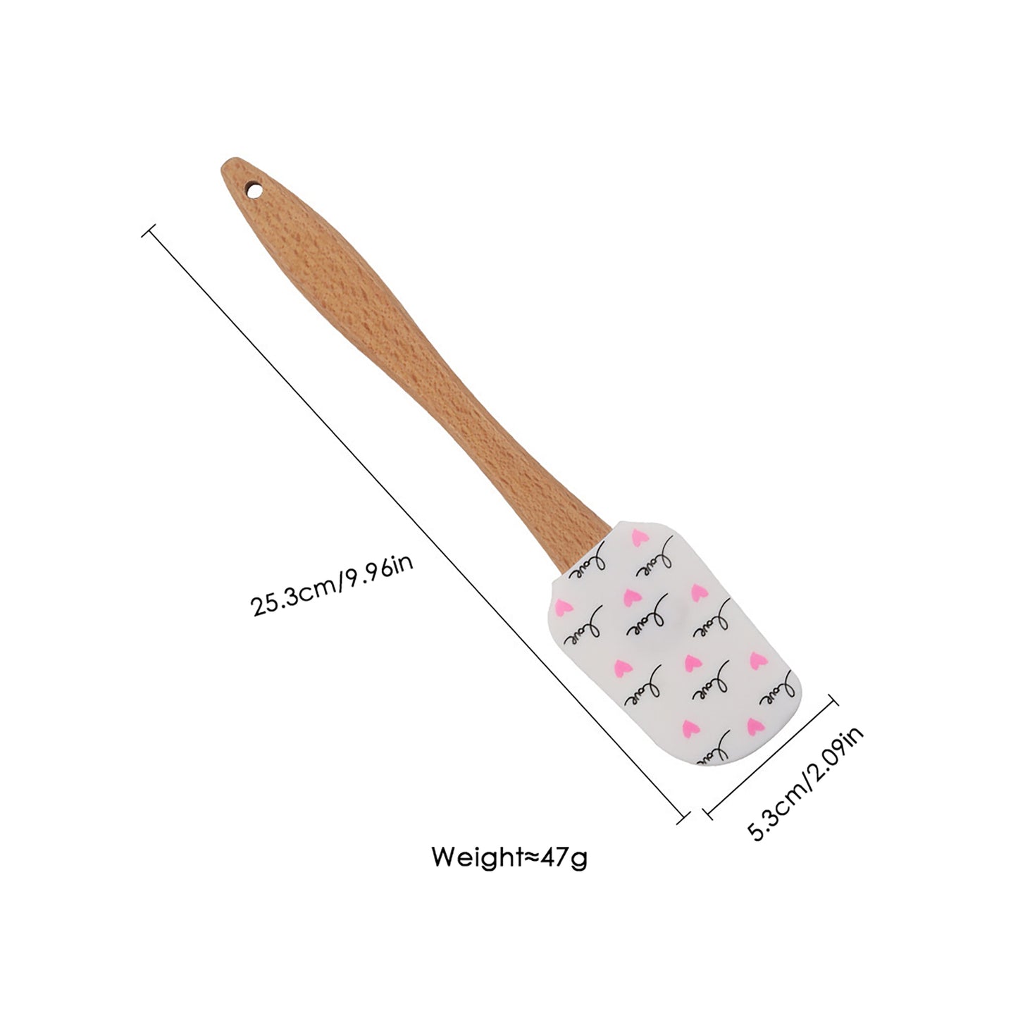 Silicone Spatula Set XO Heart Print Wooden Handle Heat Resistant Baking Mixing Kitchen Tools 3 Piece
