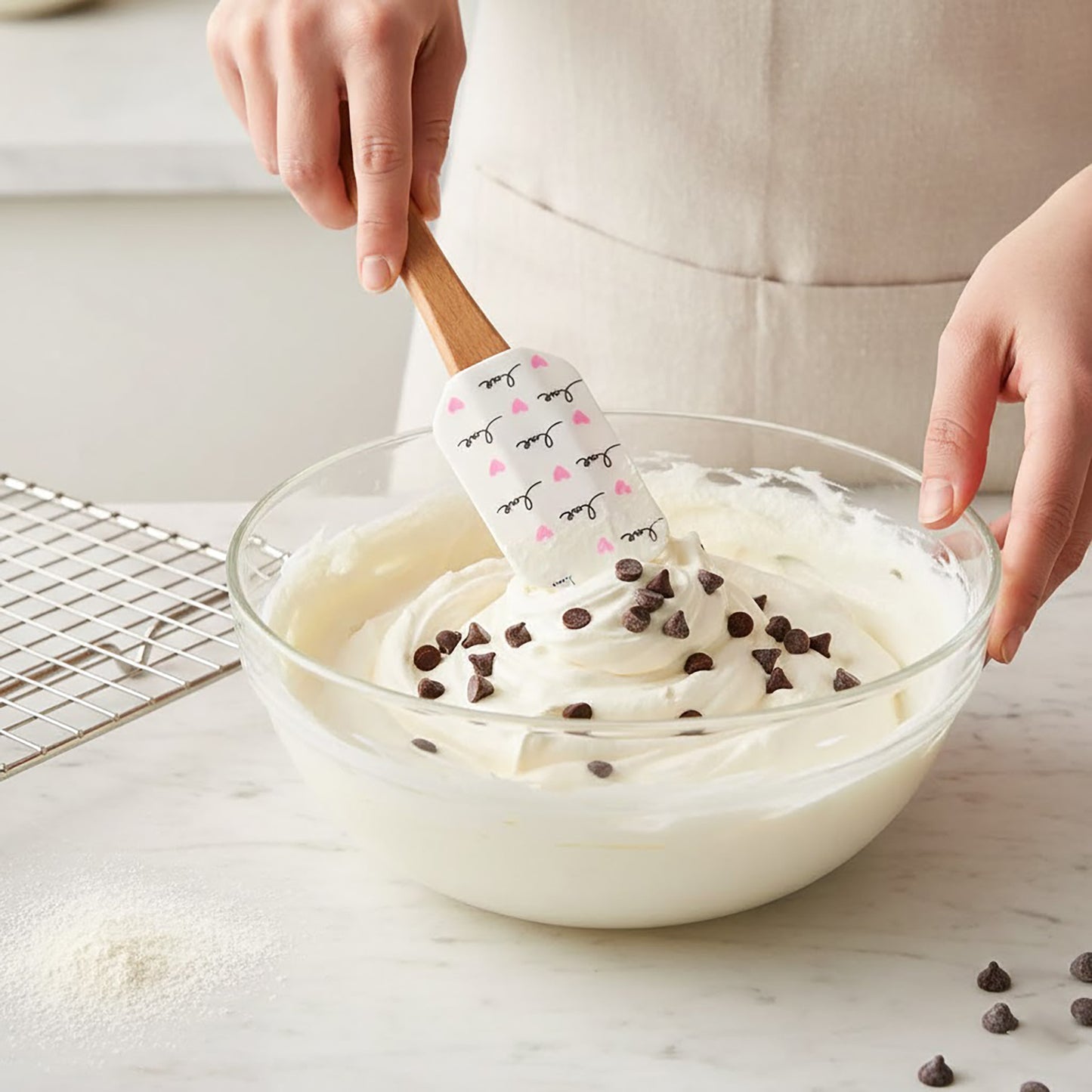 Silicone Spatula Set XO Heart Print Wooden Handle Heat Resistant Baking Mixing Kitchen Tools 3 Piece