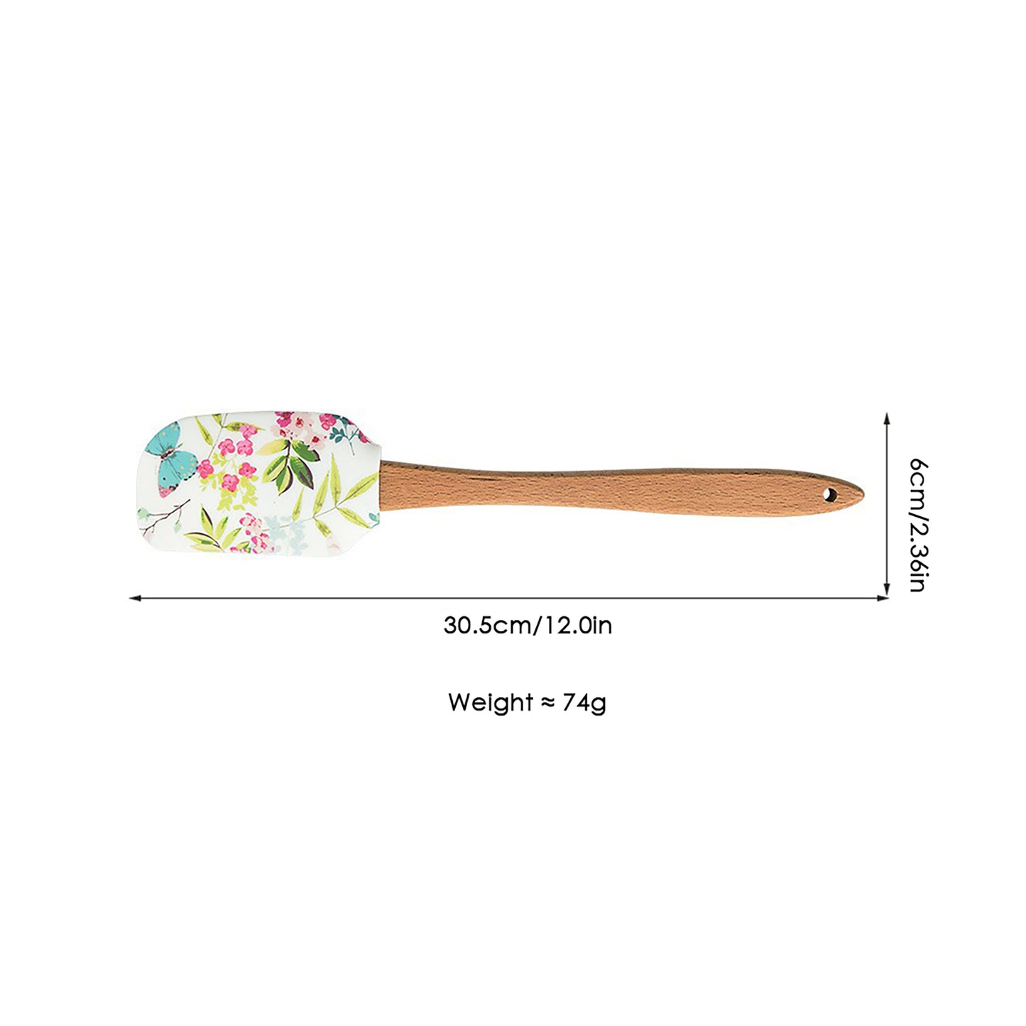 Silicone Spatula Set Butterfly Floral Print Wooden Handle Heat Resistant Baking Mixing Tools 2 Piece