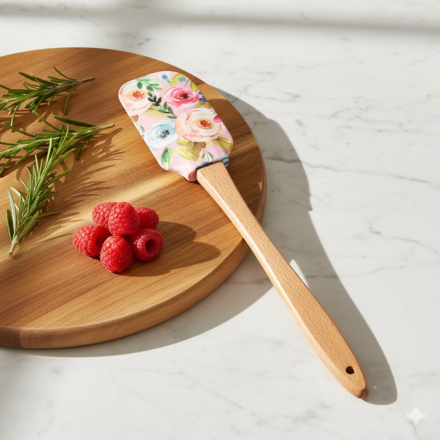 Silicone Spatula Set Butterfly Floral Print Wooden Handle Heat Resistant Baking Mixing Tools 2 Piece