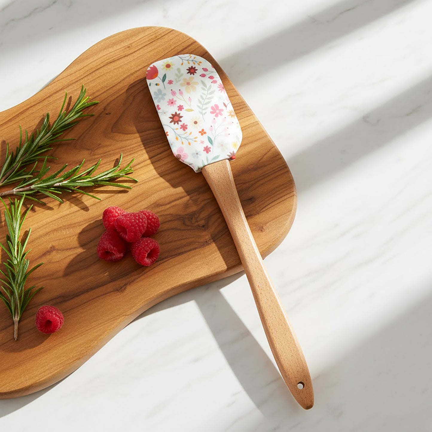 Silicone Spatula Set Butterfly Floral Print Wooden Handle Heat Resistant Baking Mixing Tools 2 Piece