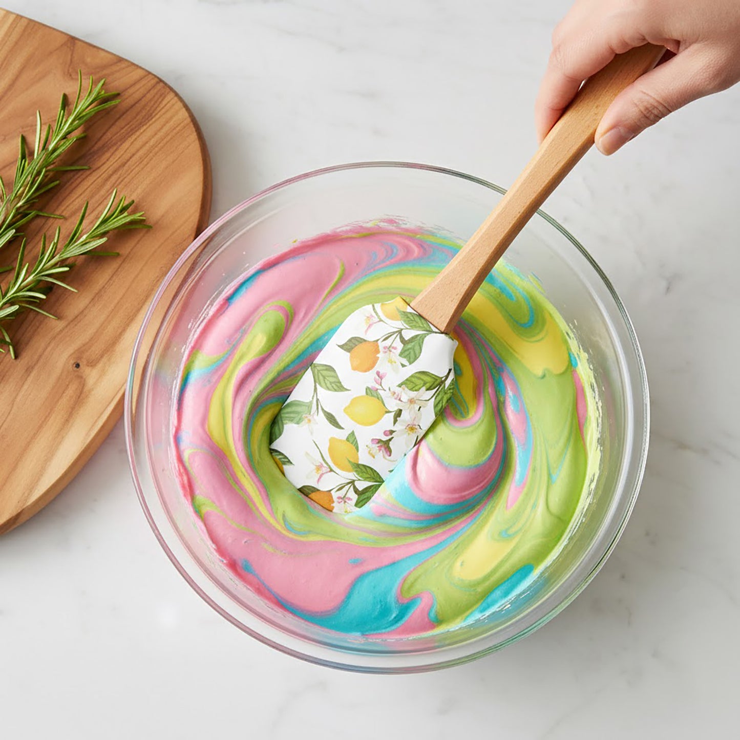 Silicone Spatula Set Butterfly Floral Print Wooden Handle Heat Resistant Baking Mixing Tools 2 Piece