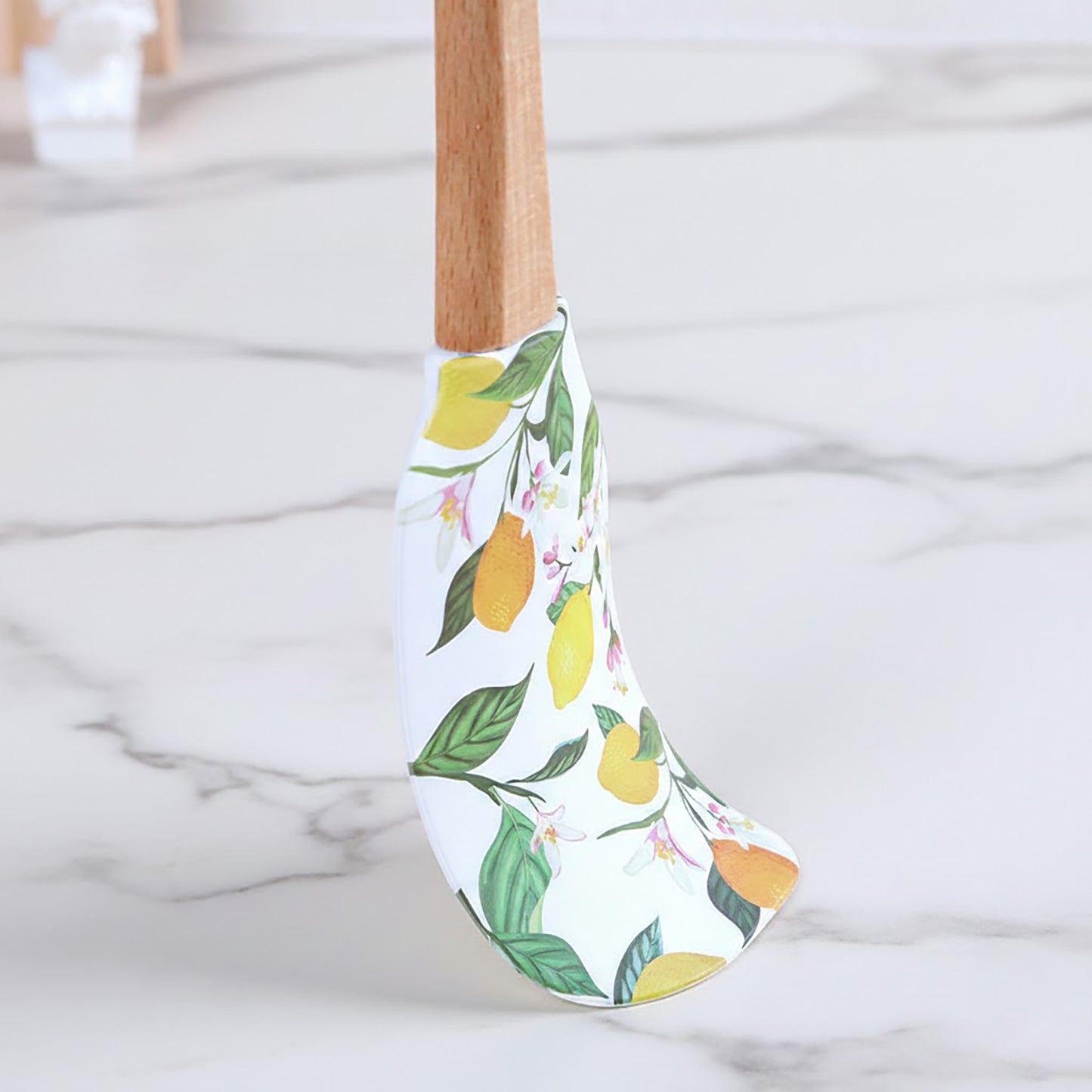 Silicone Spatula Set Butterfly Floral Print Wooden Handle Heat Resistant Baking Mixing Tools 2 Piece
