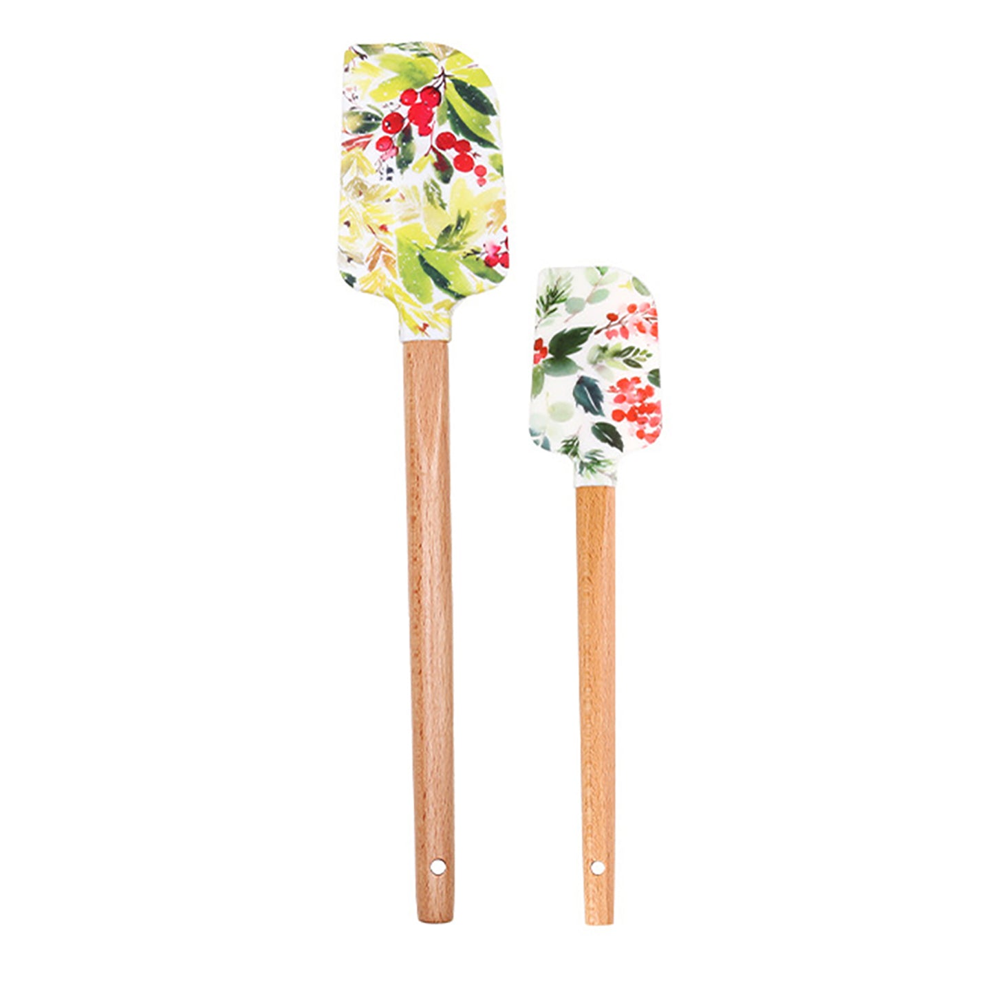 Silicone Spatula Set with Wooden Handles Bee Print Heat Resistant Kitchen Baking Tools 2 Piece