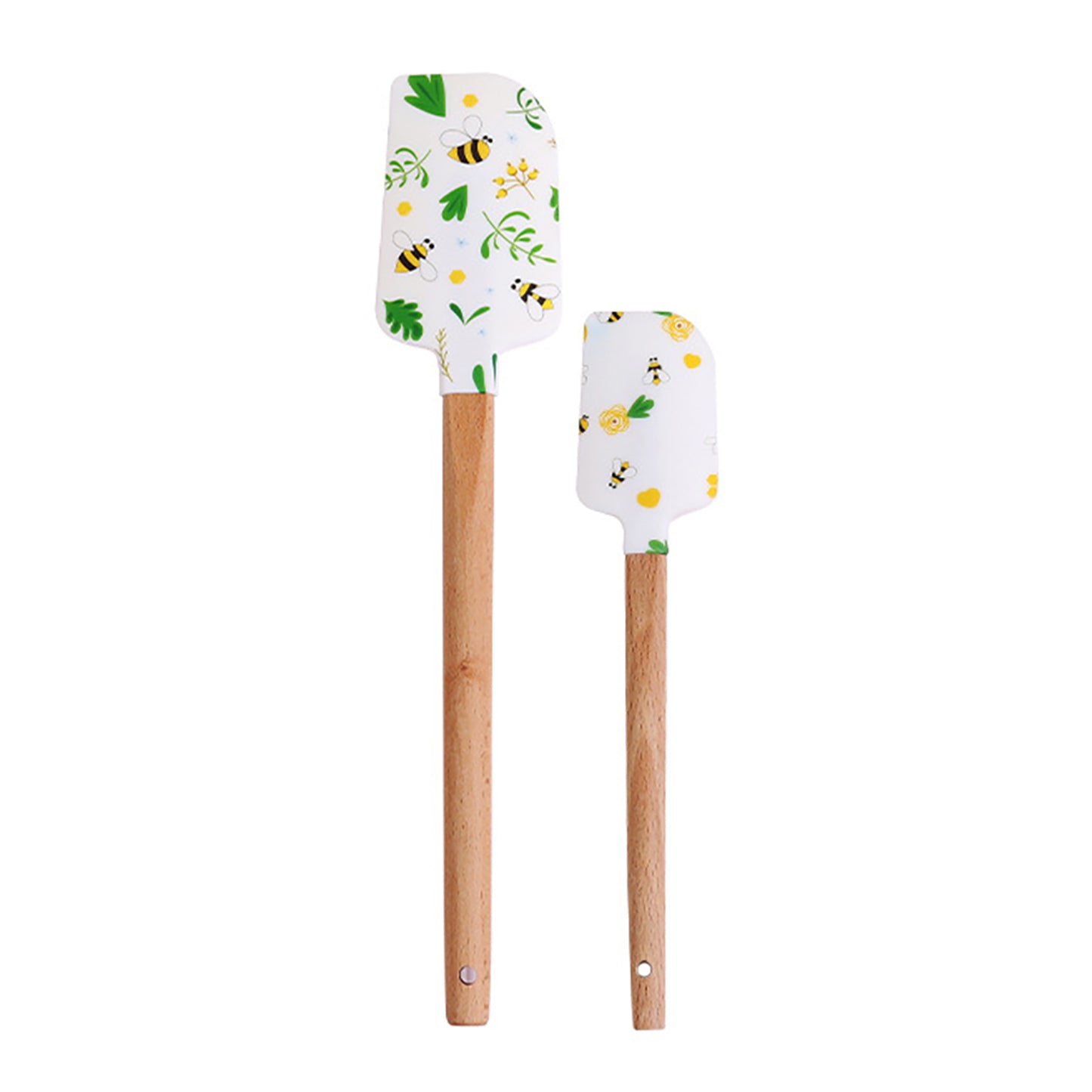 Silicone Spatula Set with Wooden Handles Bee Print Heat Resistant Kitchen Baking Tools 2 Piece