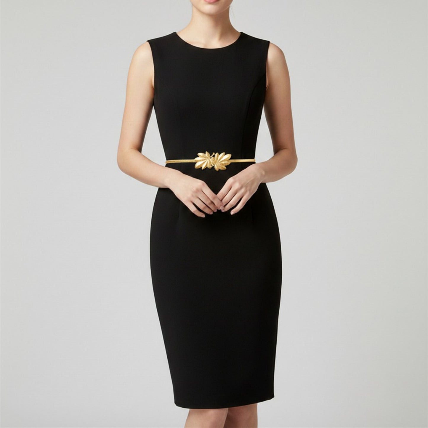 Slim Metal Leaf Accent Waist Belt Decorative Fashion Belt
