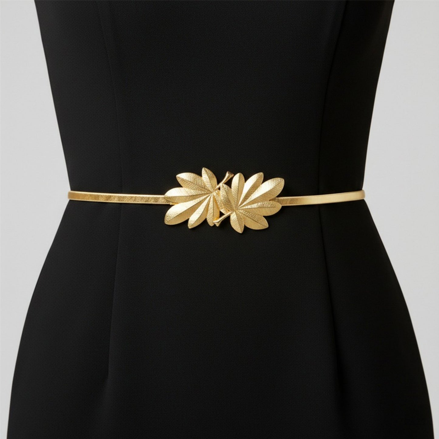 Slim Metal Leaf Accent Waist Belt Decorative Fashion Belt
