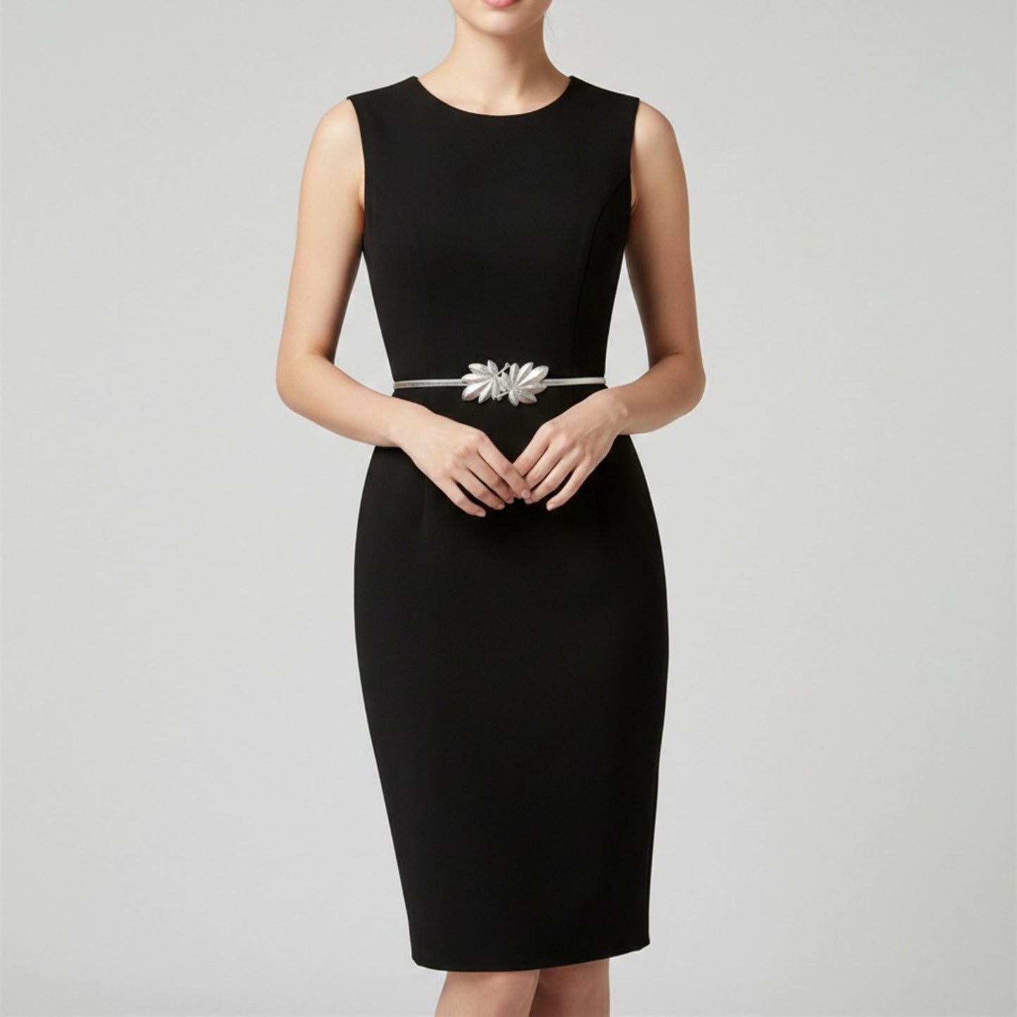 Slim Metal Leaf Accent Waist Belt Decorative Fashion Belt