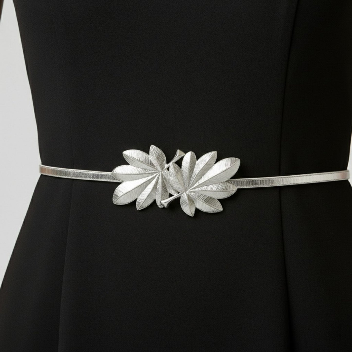 Slim Metal Leaf Accent Waist Belt Decorative Fashion Belt
