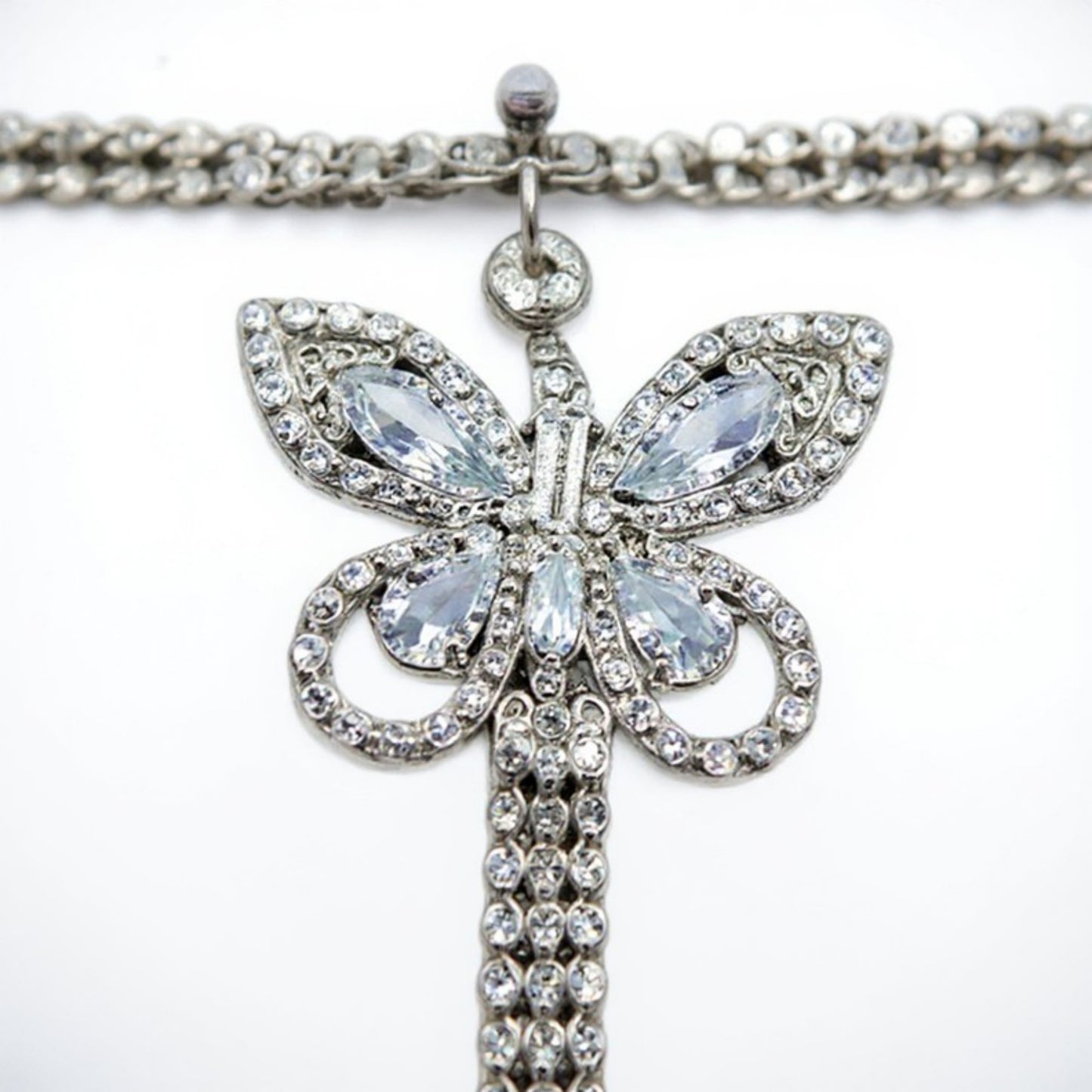 Rhinestone Butterfly Charm Waist Belt with Drop Chain Decorative Fashion Accessory