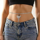 Rhinestone Butterfly Charm Waist Belt with Drop Chain Decorative Fashion Accessory