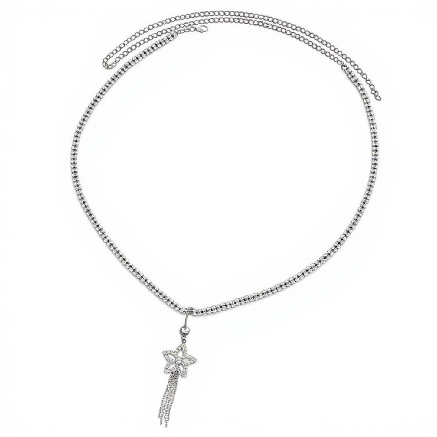 Rhinestone Butterfly Charm Waist Belt with Drop Chain Decorative Fashion Accessory