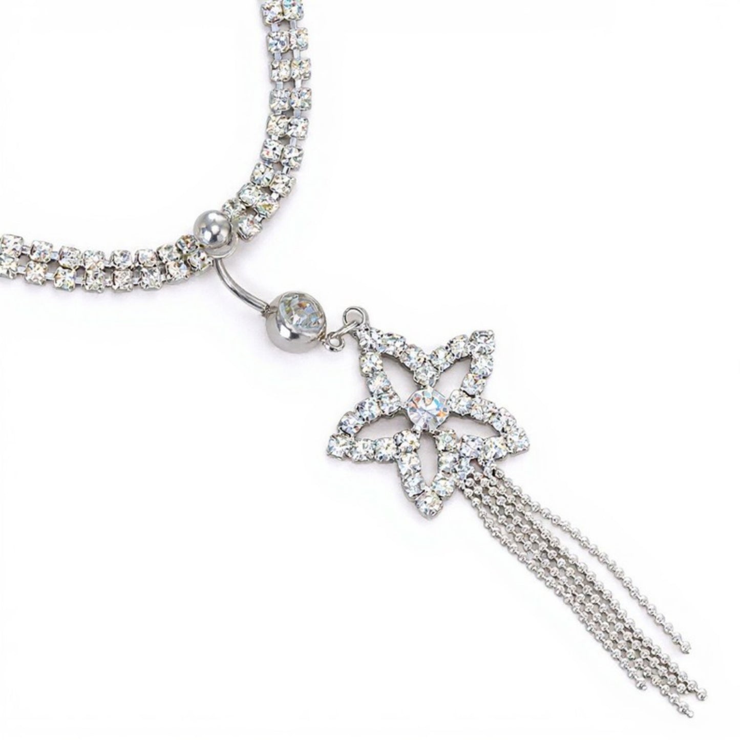 Rhinestone Butterfly Charm Waist Belt with Drop Chain Decorative Fashion Accessory