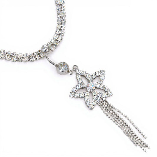 Rhinestone Butterfly Charm Waist Belt with Drop Chain Decorative Fashion Accessory