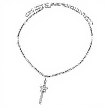 Rhinestone Butterfly Charm Waist Belt with Drop Chain Decorative Fashion Accessory