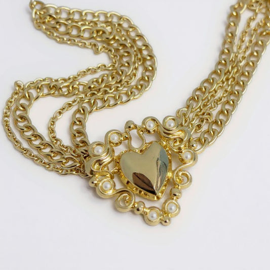 Multi Chain Heart Charm Waist Belt with Pearl Detail Decorative Fashion Accessory