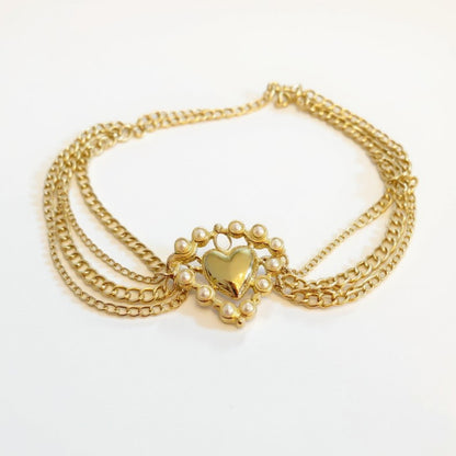Multi Chain Heart Charm Waist Belt with Pearl Detail Decorative Fashion Accessory