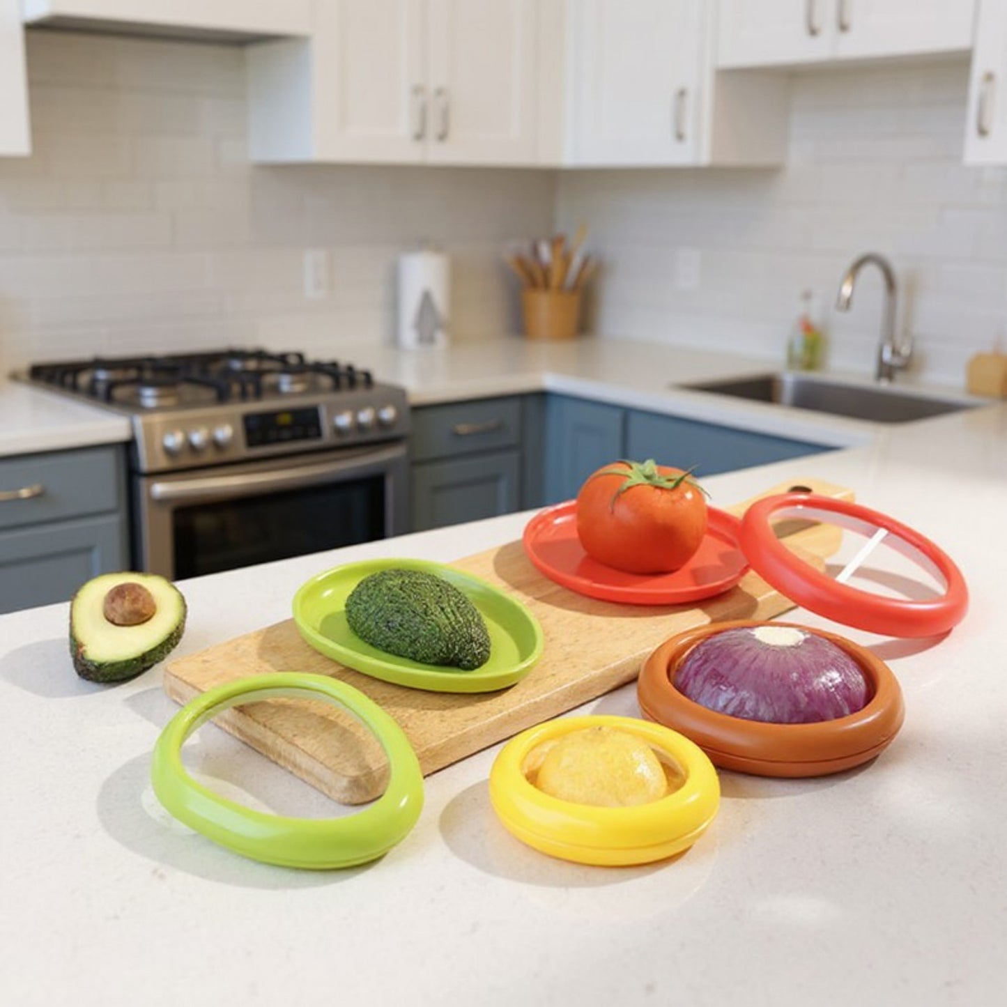 Reusable Food Storage Containers with Stretch Seal Lid for Produce 4 Piece Set