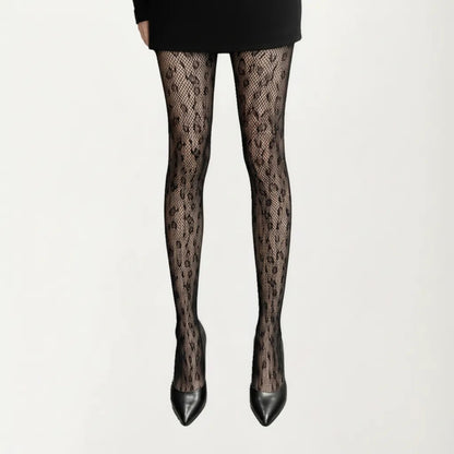Sheer Leopard Pattern Tights 3 Piece Set Lace Fishnet Style Pantyhose