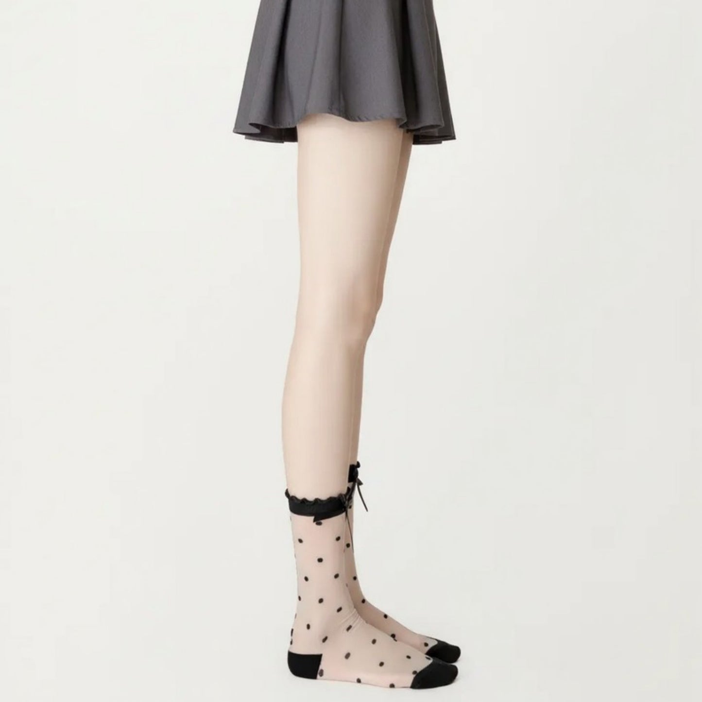Sheer Polka Dot Crew Socks 3 Piece Set with Bow Trim Lightweight Dress Socks