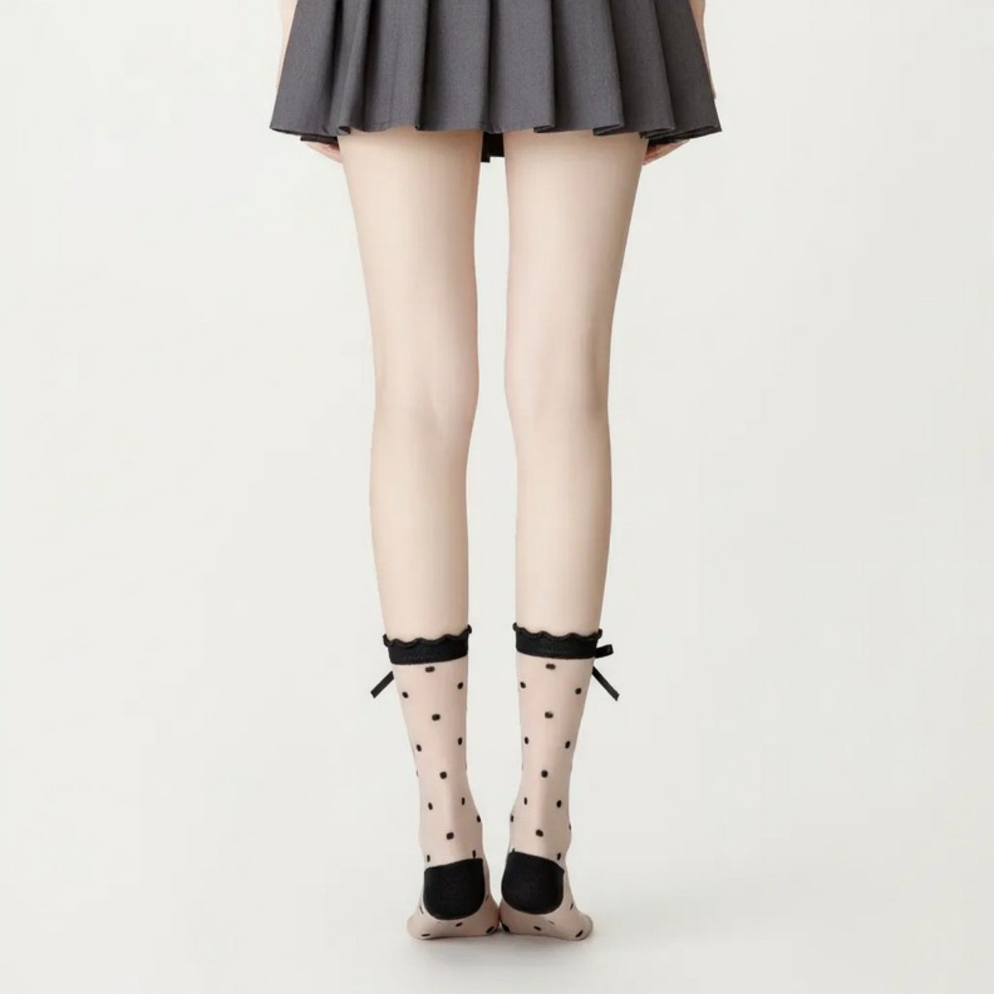 Sheer Polka Dot Crew Socks 3 Piece Set with Bow Trim Lightweight Dress Socks