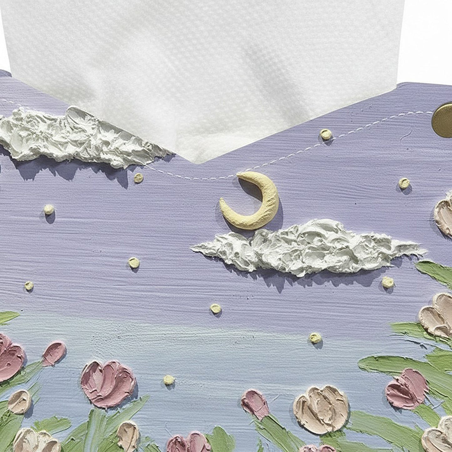 3-Piece Floral Decorative Tissue Box Cover with Painted Tulip Design