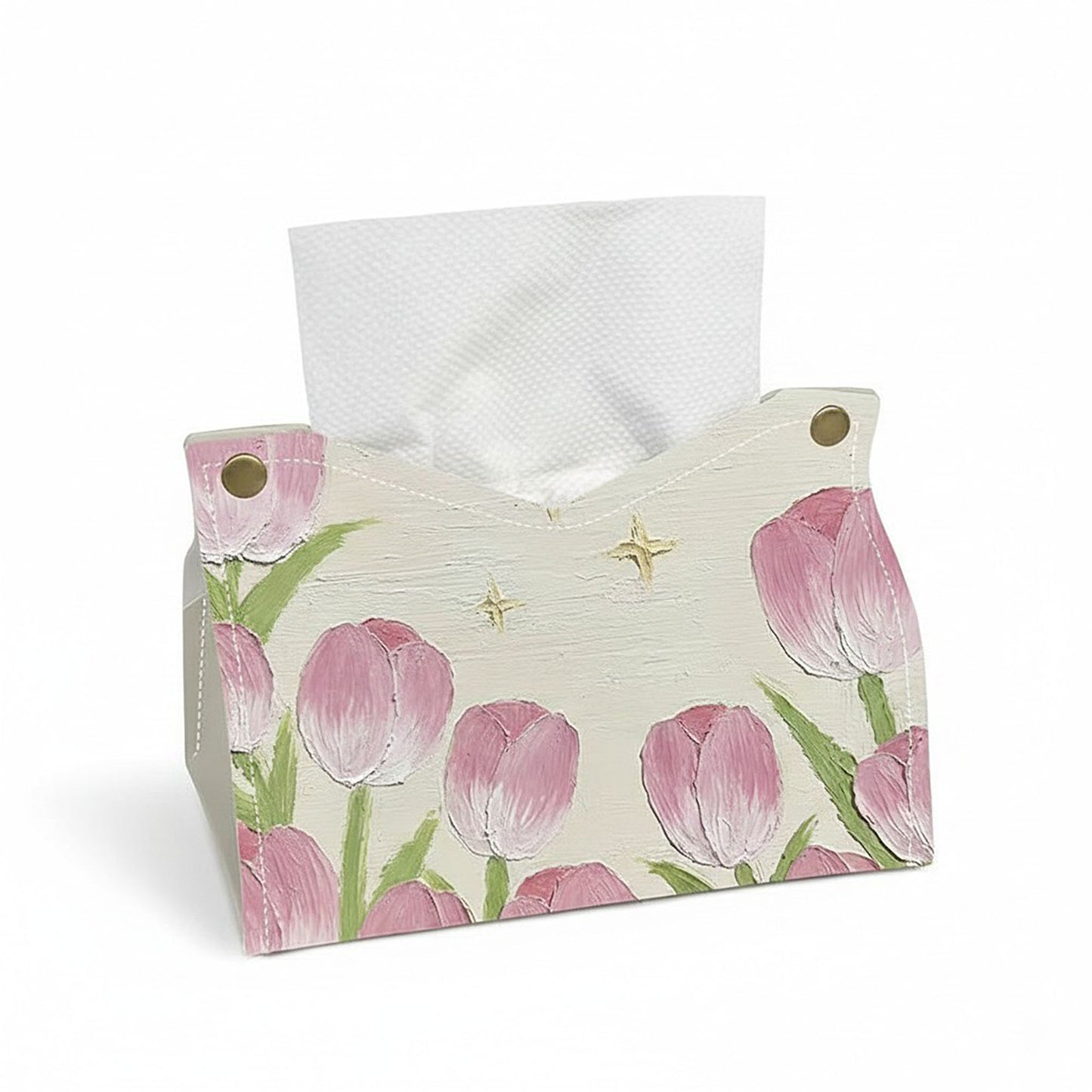 3-Piece Floral Decorative Tissue Box Cover with Painted Tulip Design