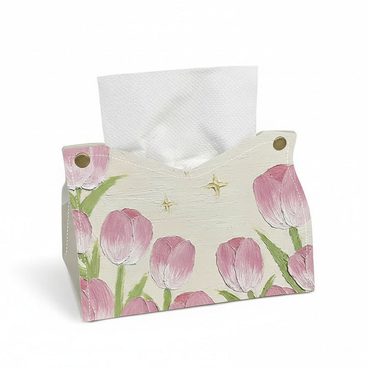 3-Piece Floral Decorative Tissue Box Cover with Painted Tulip Design