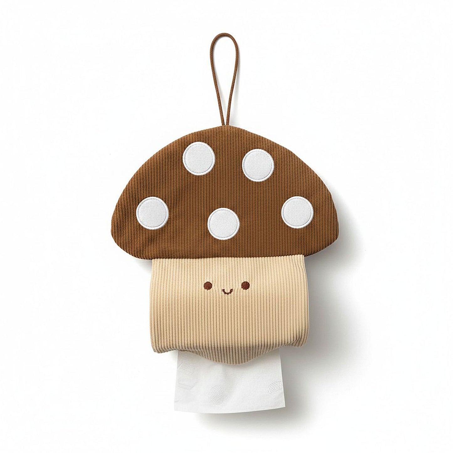 Mushroom Hanging Tissue Holder with Soft Textured Fabric Design