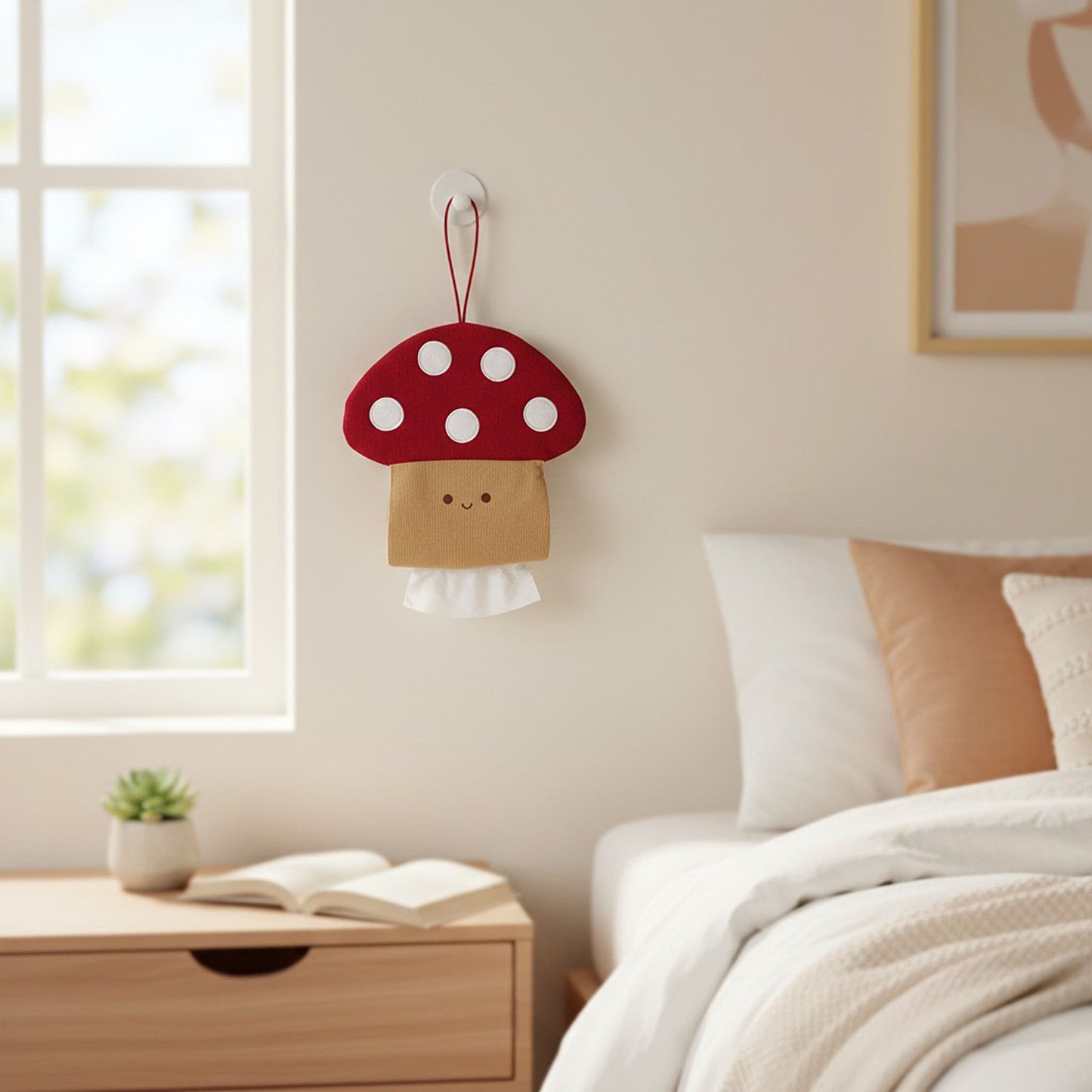 Mushroom Hanging Tissue Holder with Soft Textured Fabric Design