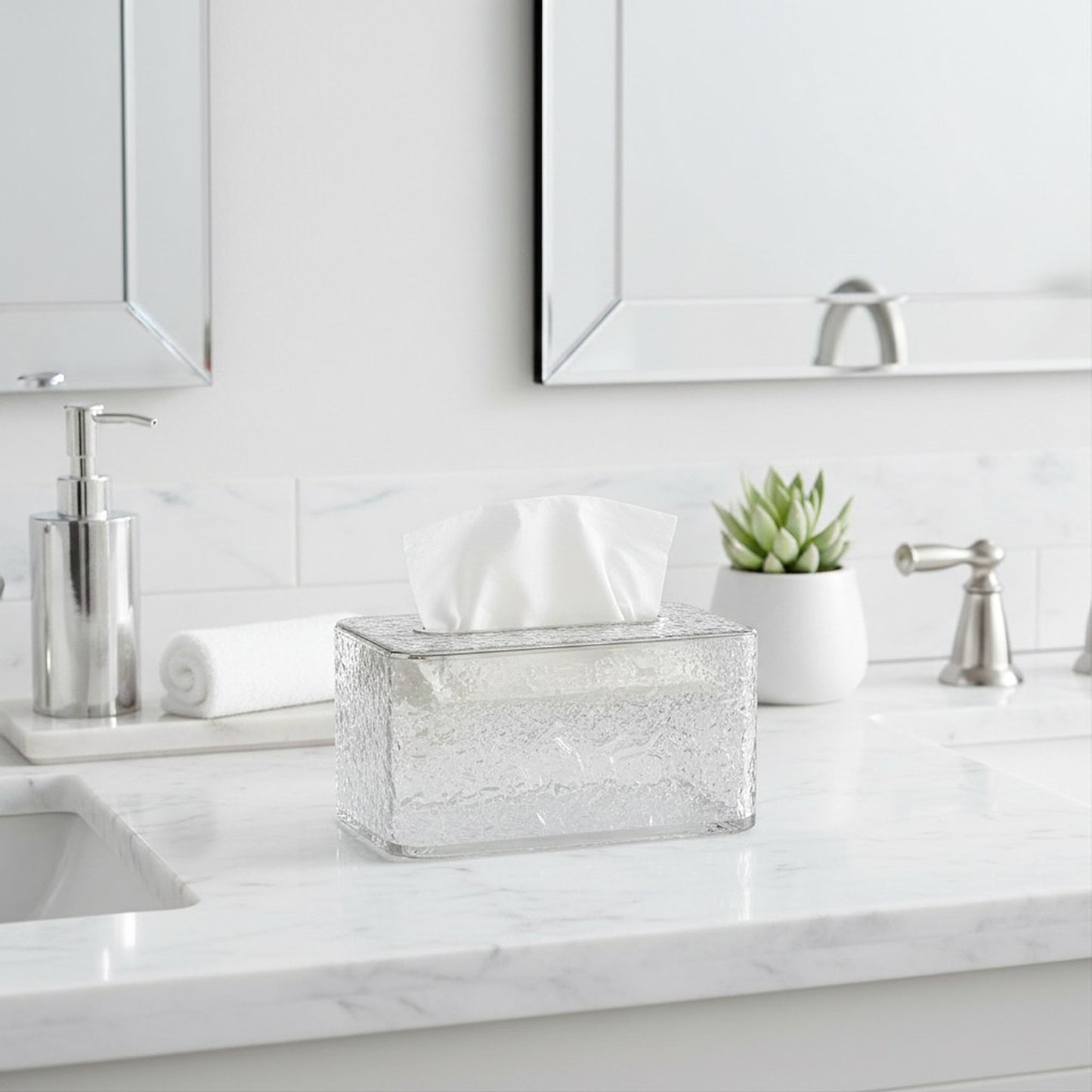 Textured Clear Acrylic Tissue Box Cover with Modern Rectangular Design