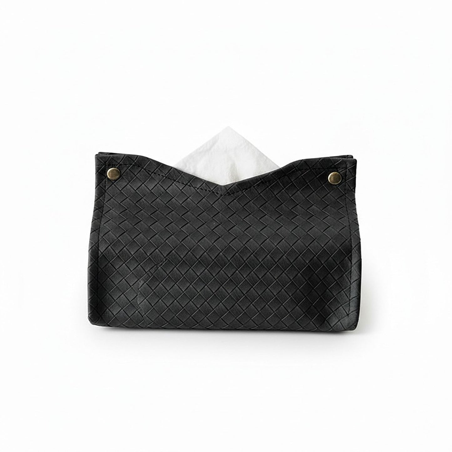 3-piece Woven Texture Faux Leather Tissue Holder with Snap Closure Design