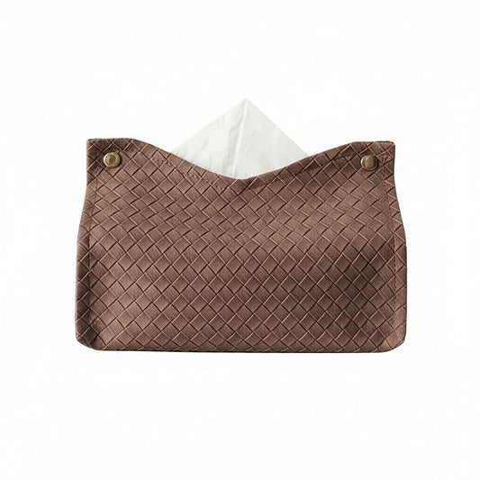 3-piece Woven Texture Faux Leather Tissue Holder with Snap Closure Design