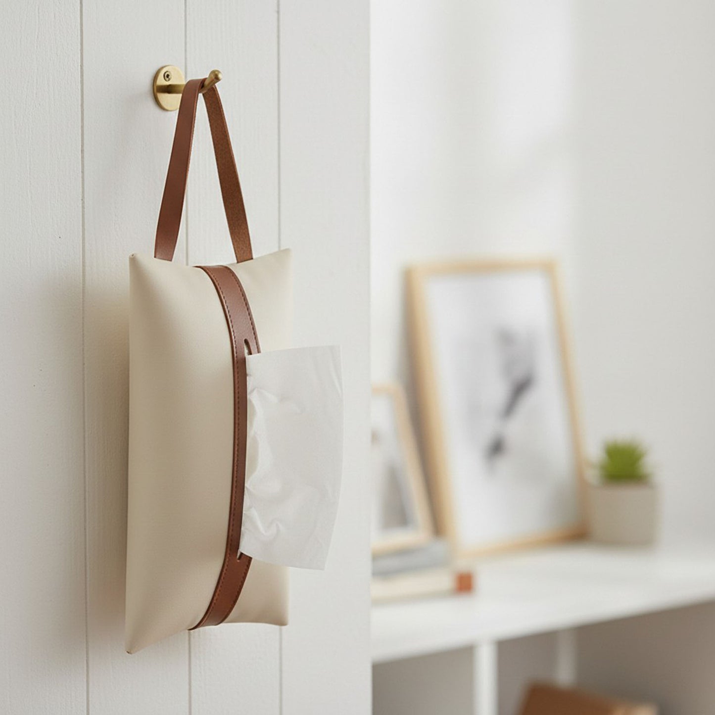 Soft Faux Leather Tissue Holder with Strap Handle and Snap Closure