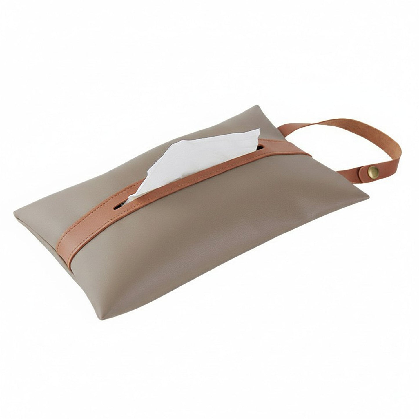 Soft Faux Leather Tissue Holder with Strap Handle and Snap Closure