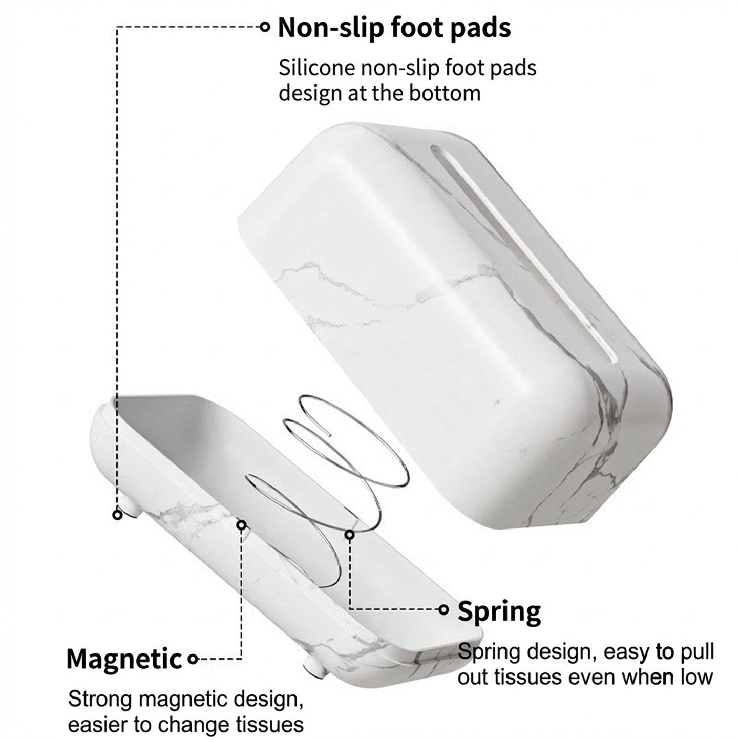 Modern Marble-Style Tissue Box Cover with Smooth Rounded Edges