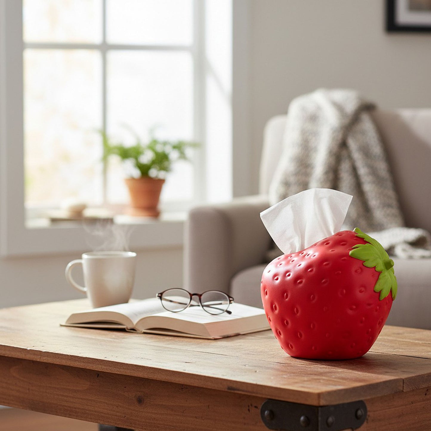 Strawberry-Shaped Decorative Tissue Holder with Textured Surface