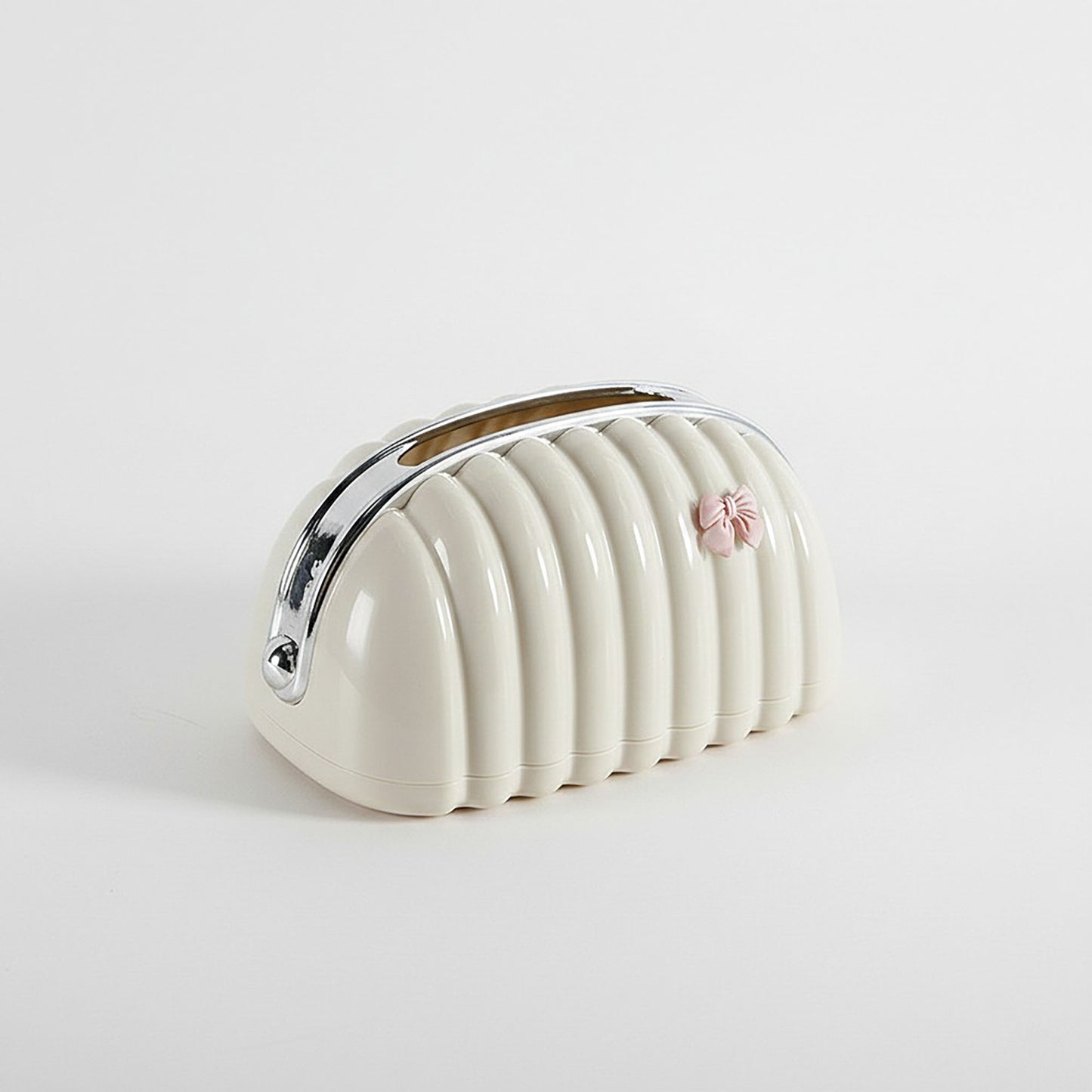 Ribbed Decorative Tissue Holder with Handle and Bow Accent
