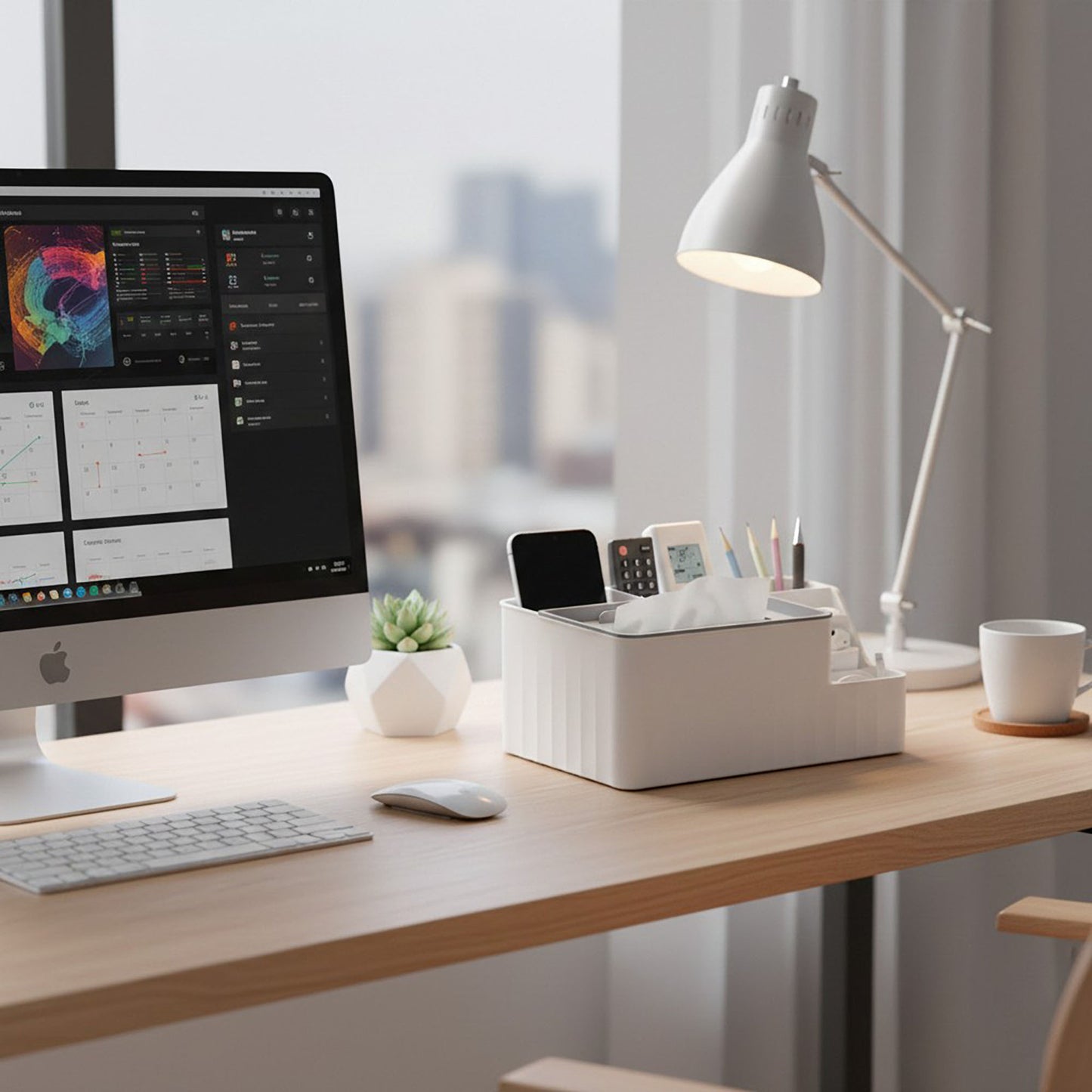Multi Compartment Tissue Holder and Desktop Storage Organizer