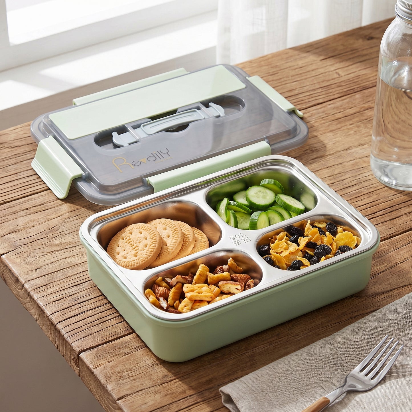 Bento Lunch Box Leakproof Food Container with Compartments Utensil Storage and Secure Lock Lid