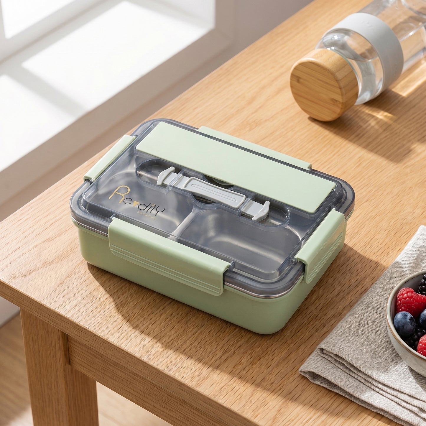 Bento Lunch Box Leakproof Food Container with Compartments Utensil Storage and Secure Lock Lid