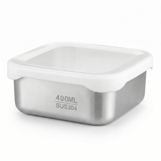 2 Pack Stainless Steel Food Storage Container 400ml Airtight Lid Compact Meal Prep Box