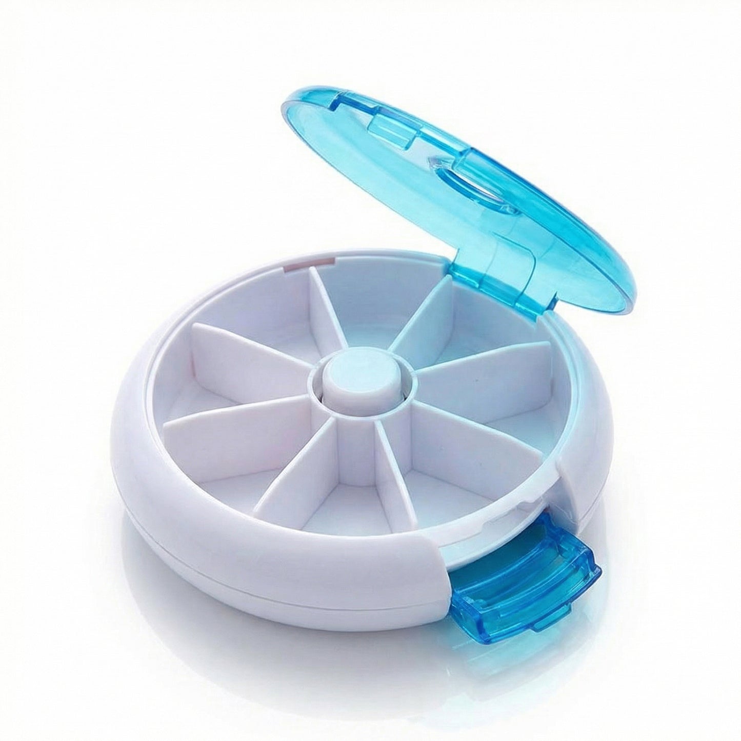 2 Pack Round Pill Organizer Travel Case with 7 Compartments Flip Lid Portable Medication Storage