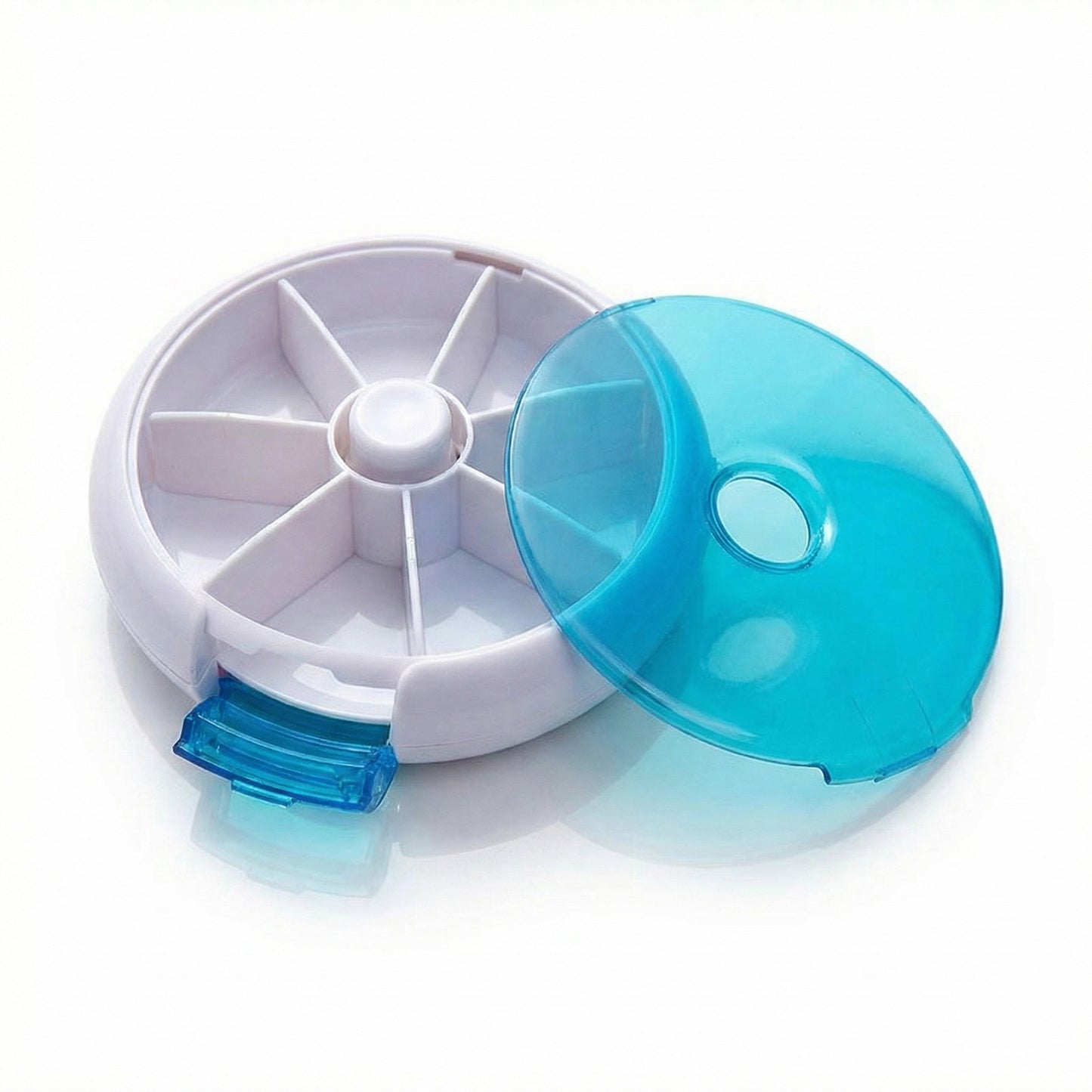 2 Pack Round Pill Organizer Travel Case with 7 Compartments Flip Lid Portable Medication Storage