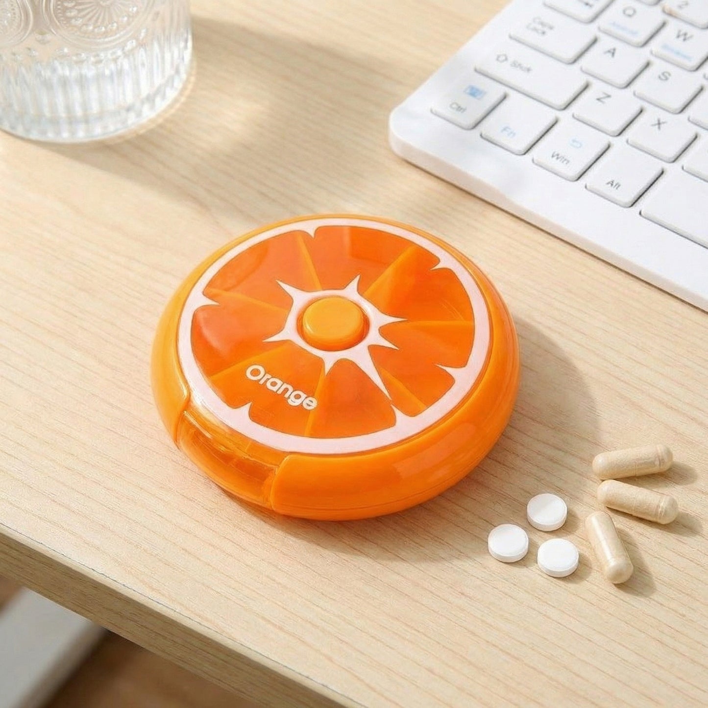 2 Pack Round Pill Organizer Travel Case with 7 Compartments Flip Lid Portable Medication Storage