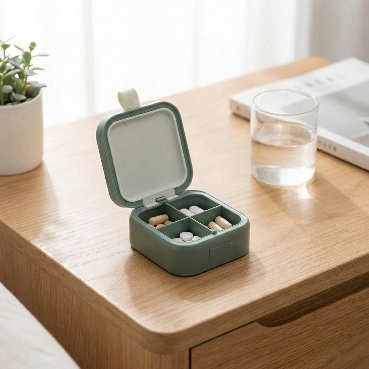 Compact Pill Organizer Case with 4 Compartments Portable Medication Storage Flip Lid